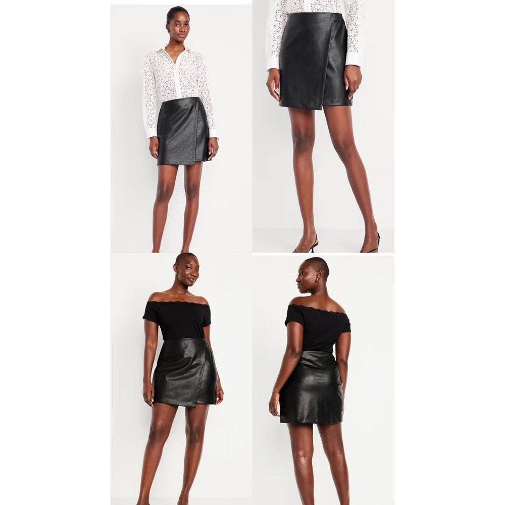 Old Navy Faux Leather Mini Skirt Womens XL Black High-Waisted Lined Outdoor